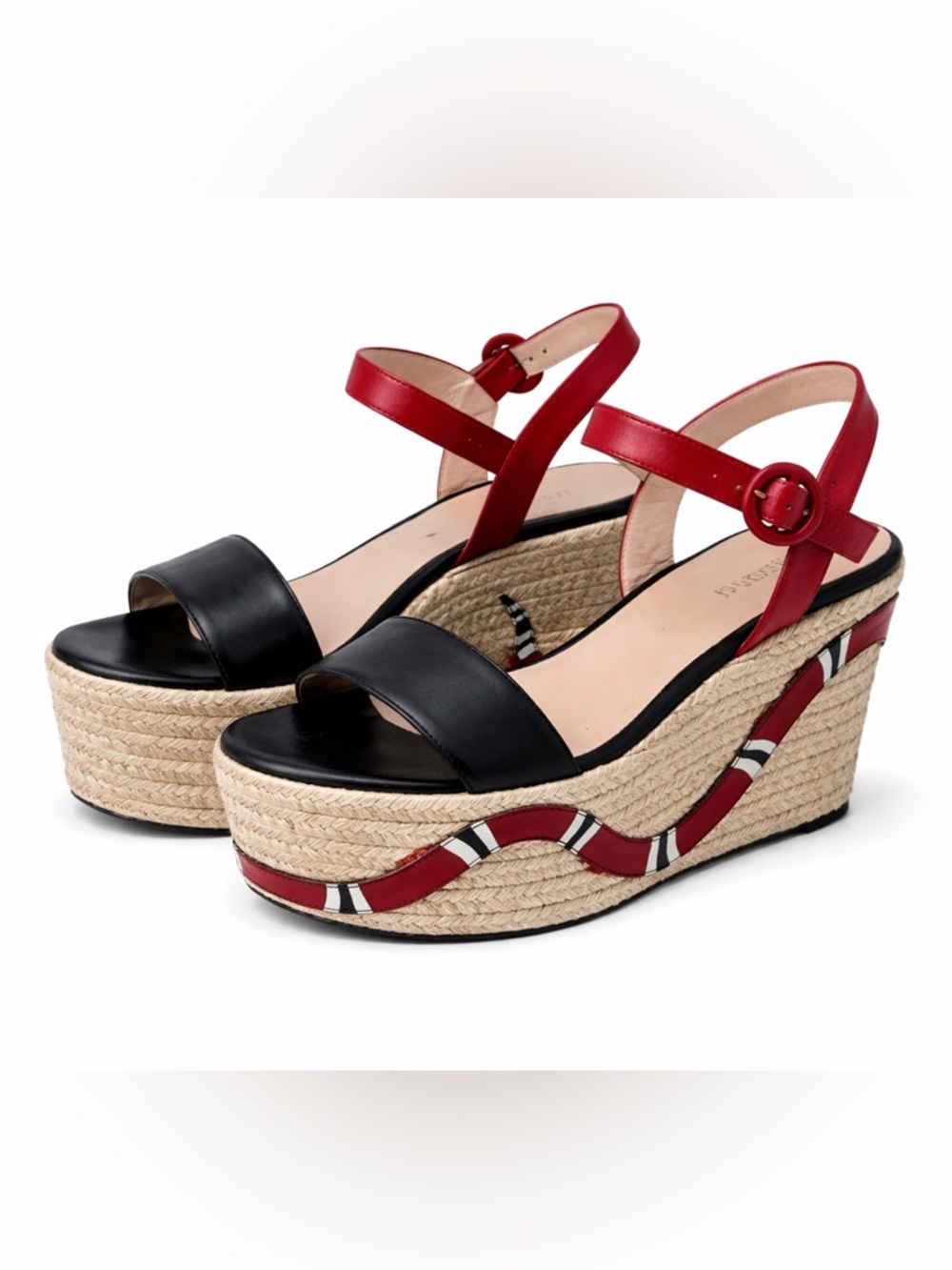 Gucci Snake Raffia Platform Espadrille Sandals - Size 37 1/2 - Picture 2 of 4